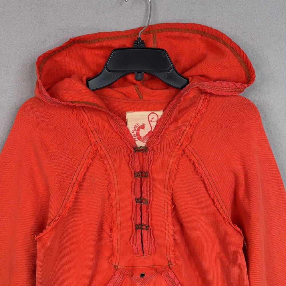 Free People Shirt Womens Large Orange Hooded Tunic Top Boho Distressed Grunge - Picture 2 of 16